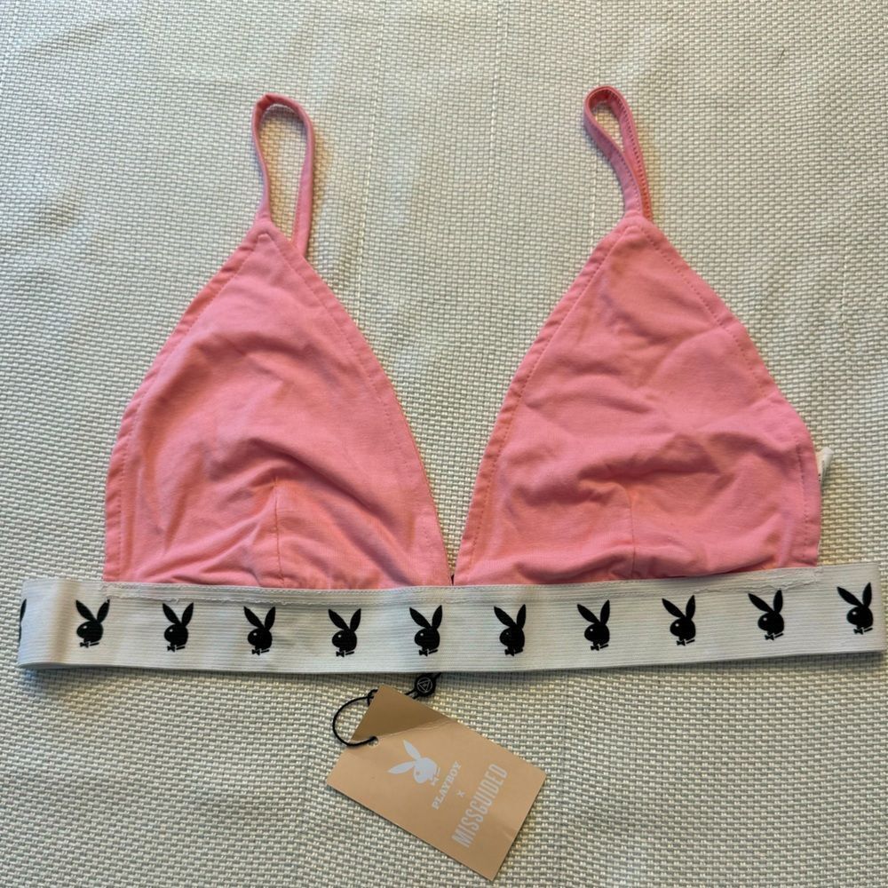 NWT playboy misguided pink bra elastic band with bunnies logo size 10 streetwear